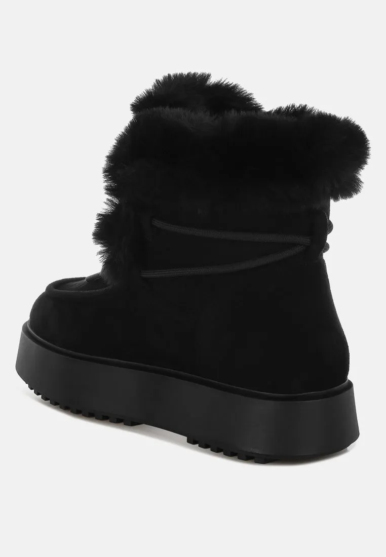 Faux Fur Collar Flatform Boots By RUW