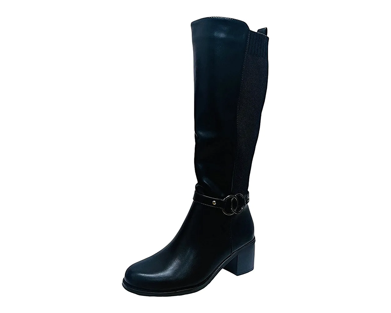 Faux Leather Block Heel Knee High Boots