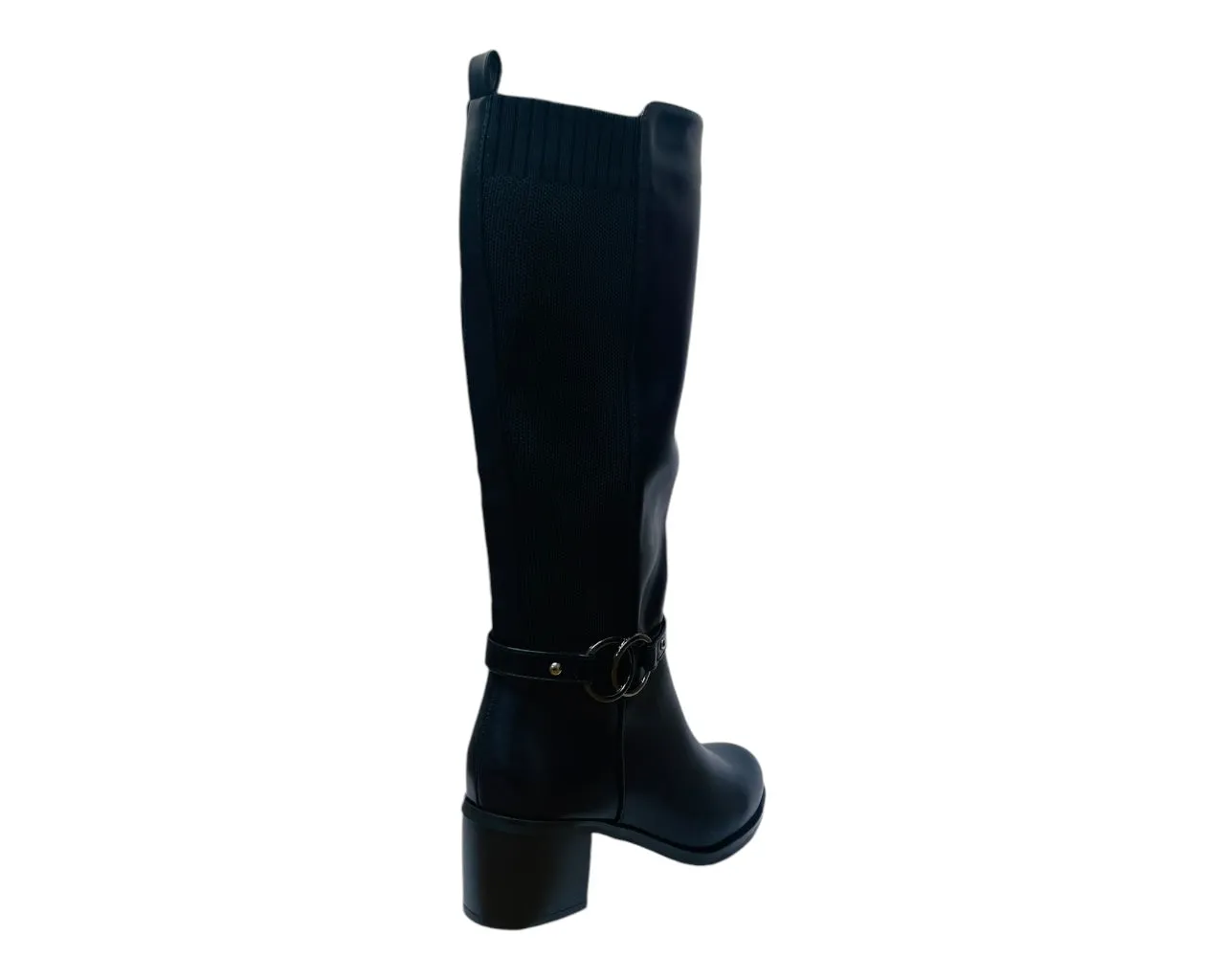 Faux Leather Block Heel Knee High Boots