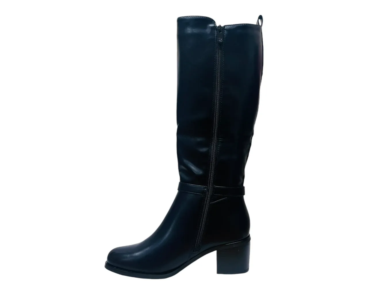 Faux Leather Block Heel Knee High Boots