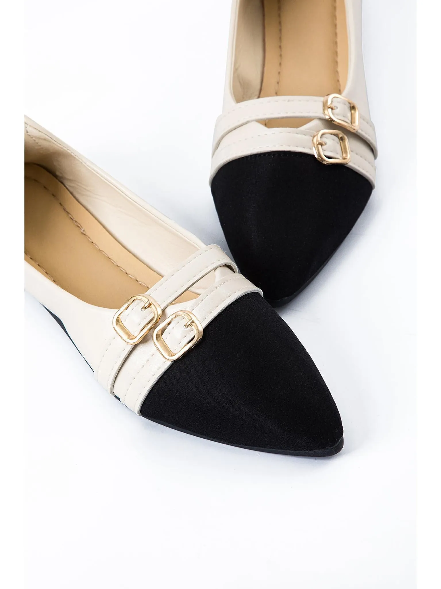 Faux Leather Metallic Patchwork Pointed Flats