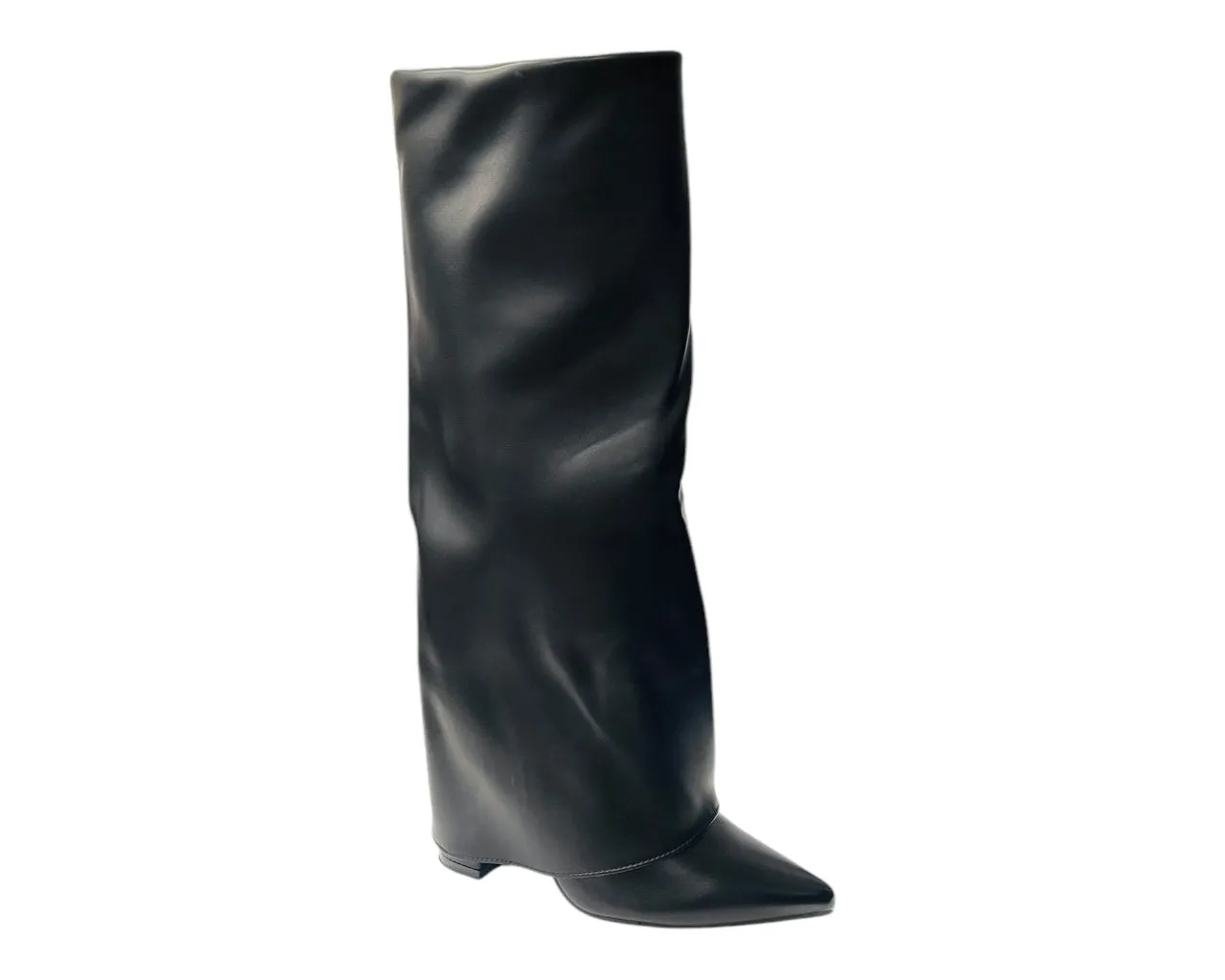 Fold Over Knee High Block Heel Boots