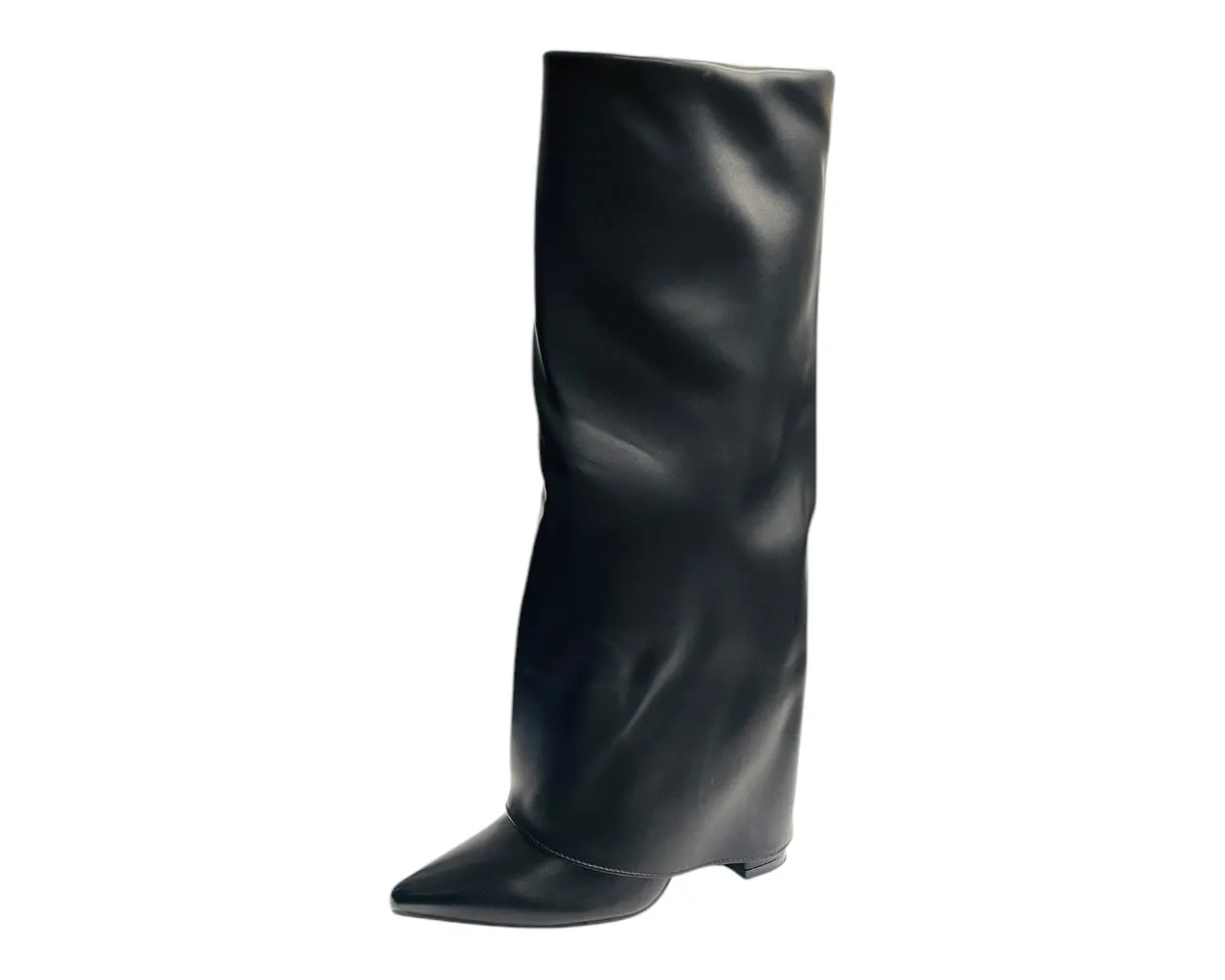 Fold Over Knee High Block Heel Boots