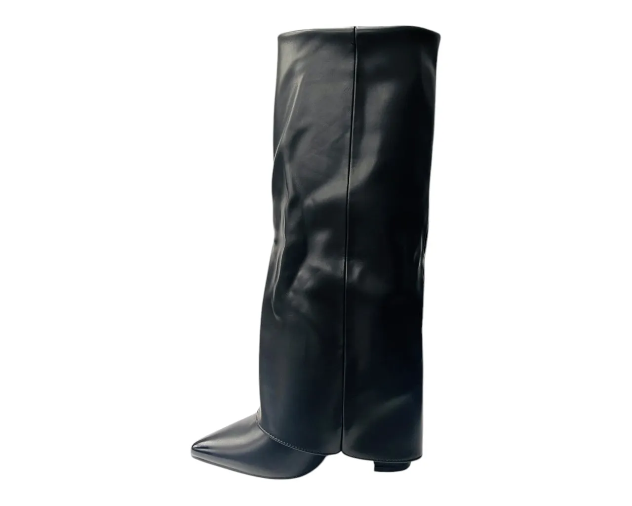 Fold Over Knee High Block Heel Boots