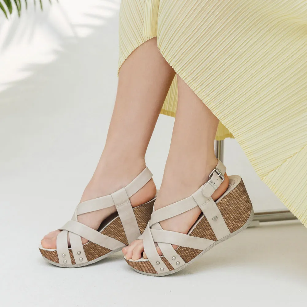 Formentera Cross Straps Wedge Sandals (Ivory)