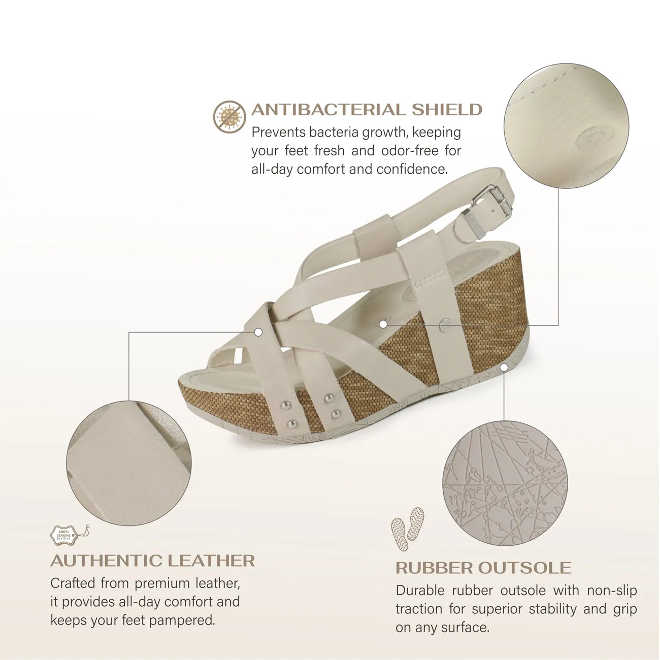 Formentera Cross Straps Wedge Sandals (Ivory)