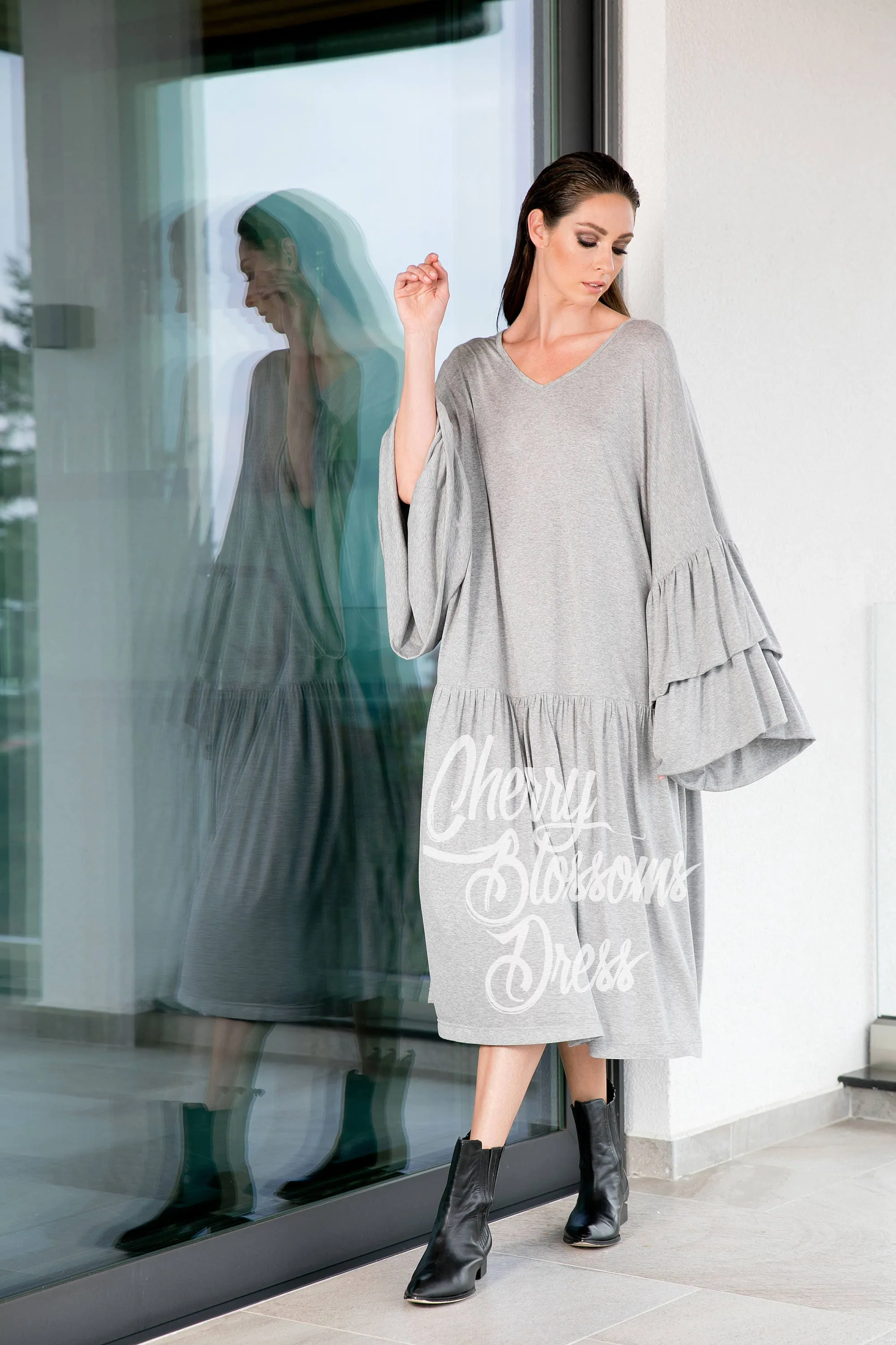 Gray Maxi Dress, Ruffle Dress, Loose Dress, Kaftan Dress, Plus Size Dress, Oversize Dress, Plus Size Clothing, Long Sleeve Dress,Extravagant