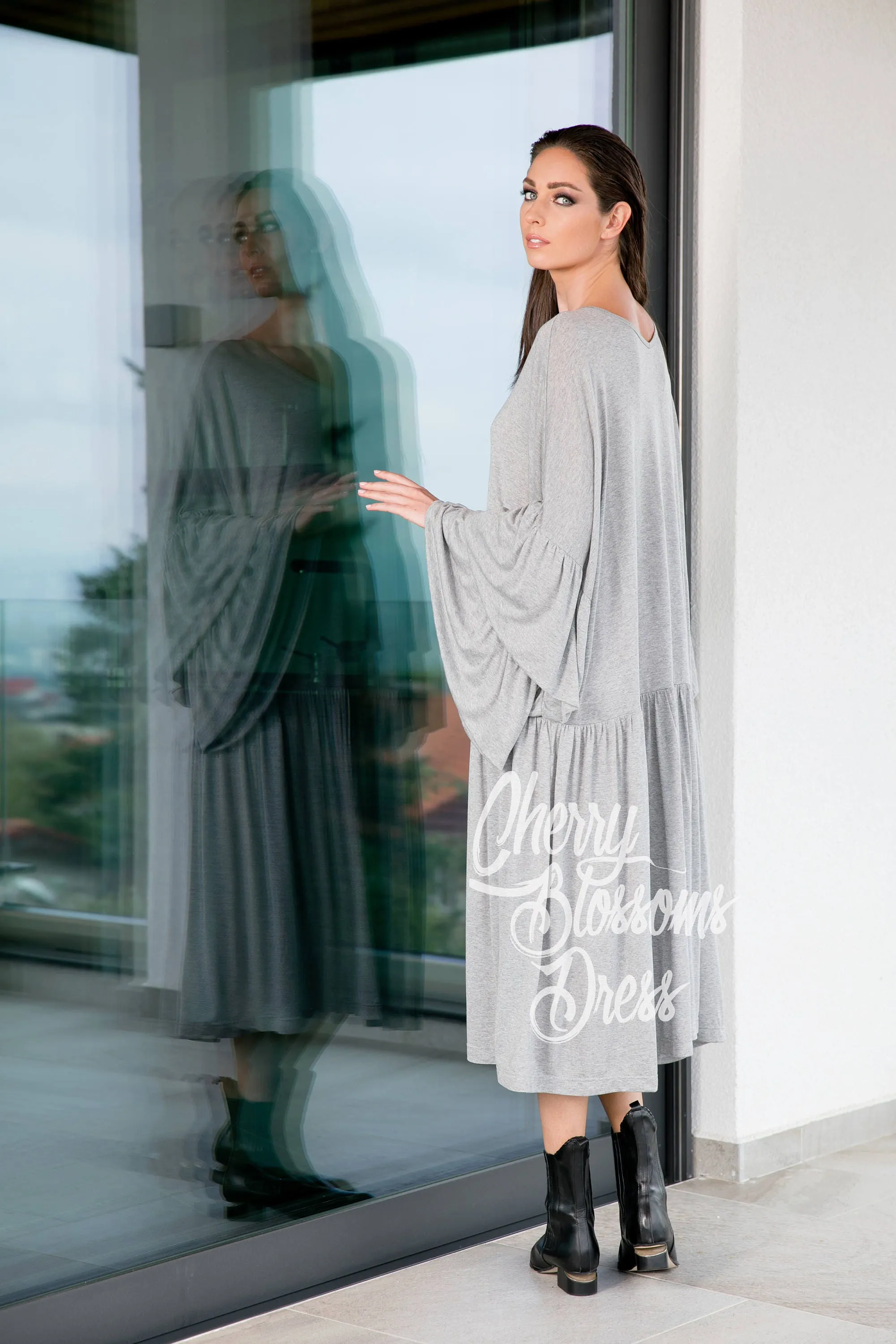 Gray Maxi Dress, Ruffle Dress, Loose Dress, Kaftan Dress, Plus Size Dress, Oversize Dress, Plus Size Clothing, Long Sleeve Dress,Extravagant