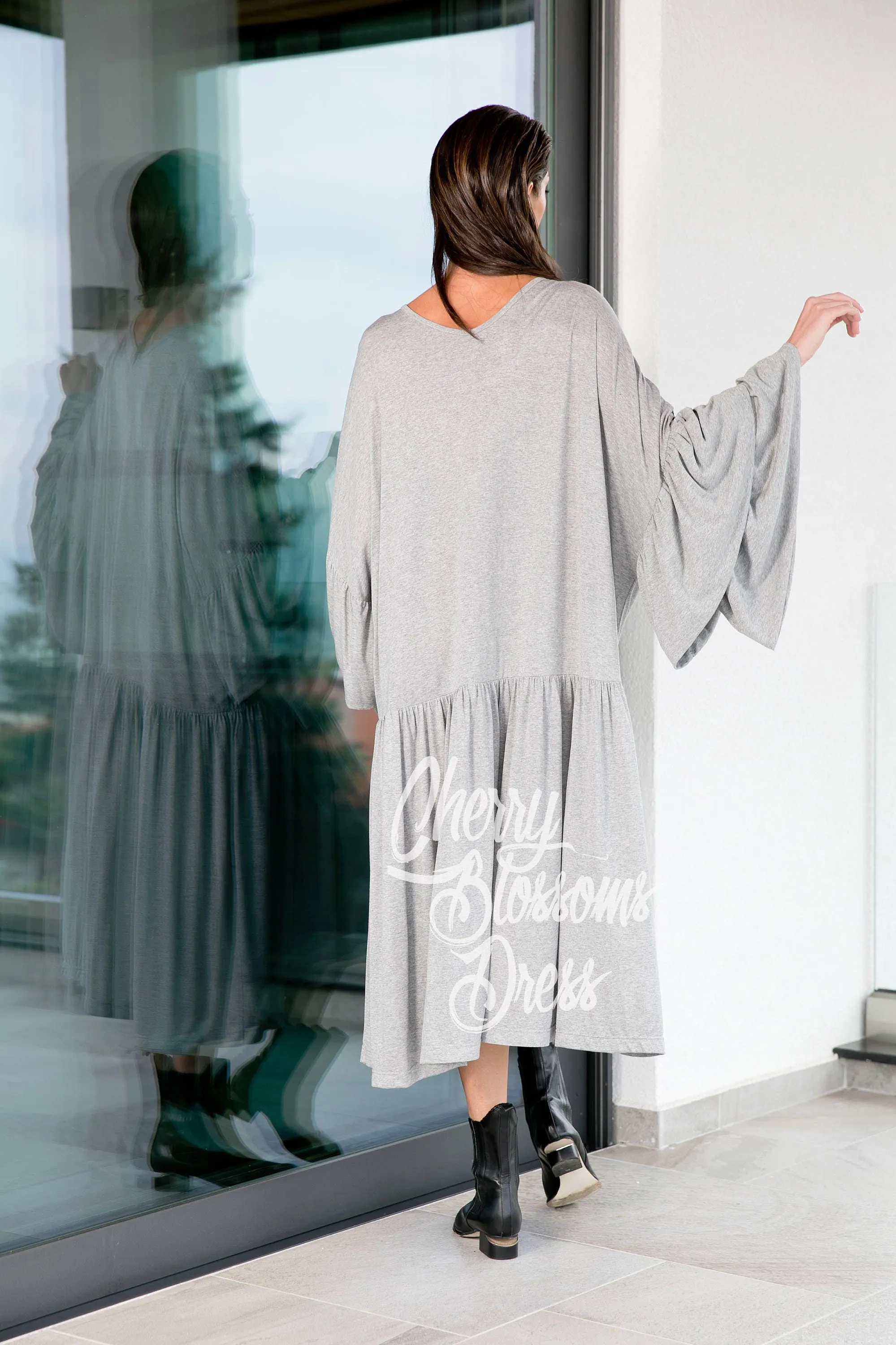 Gray Maxi Dress, Ruffle Dress, Loose Dress, Kaftan Dress, Plus Size Dress, Oversize Dress, Plus Size Clothing, Long Sleeve Dress,Extravagant