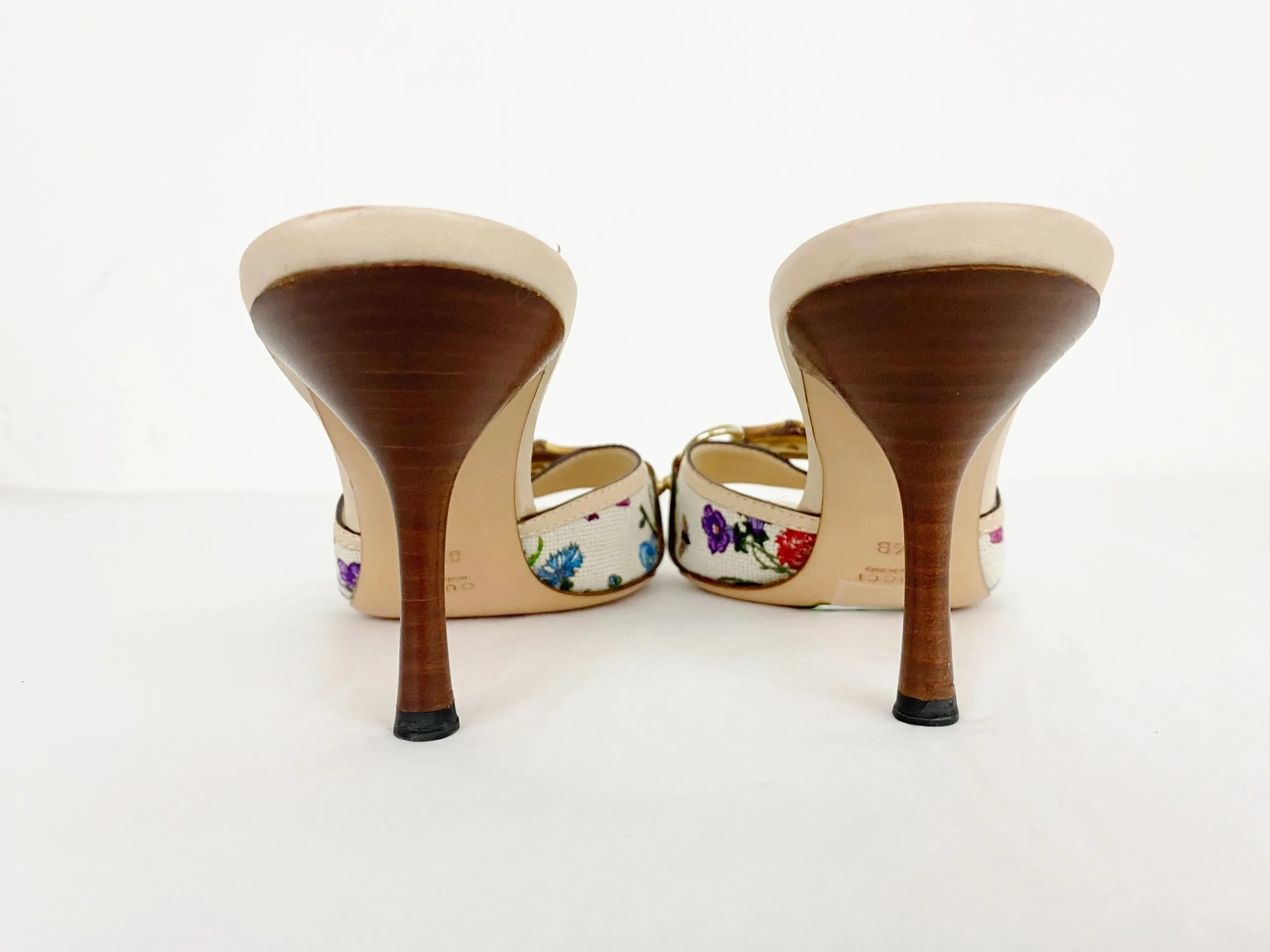 Gucci Floral Bamboo Mules Size 38.5 It (8.5 Us)