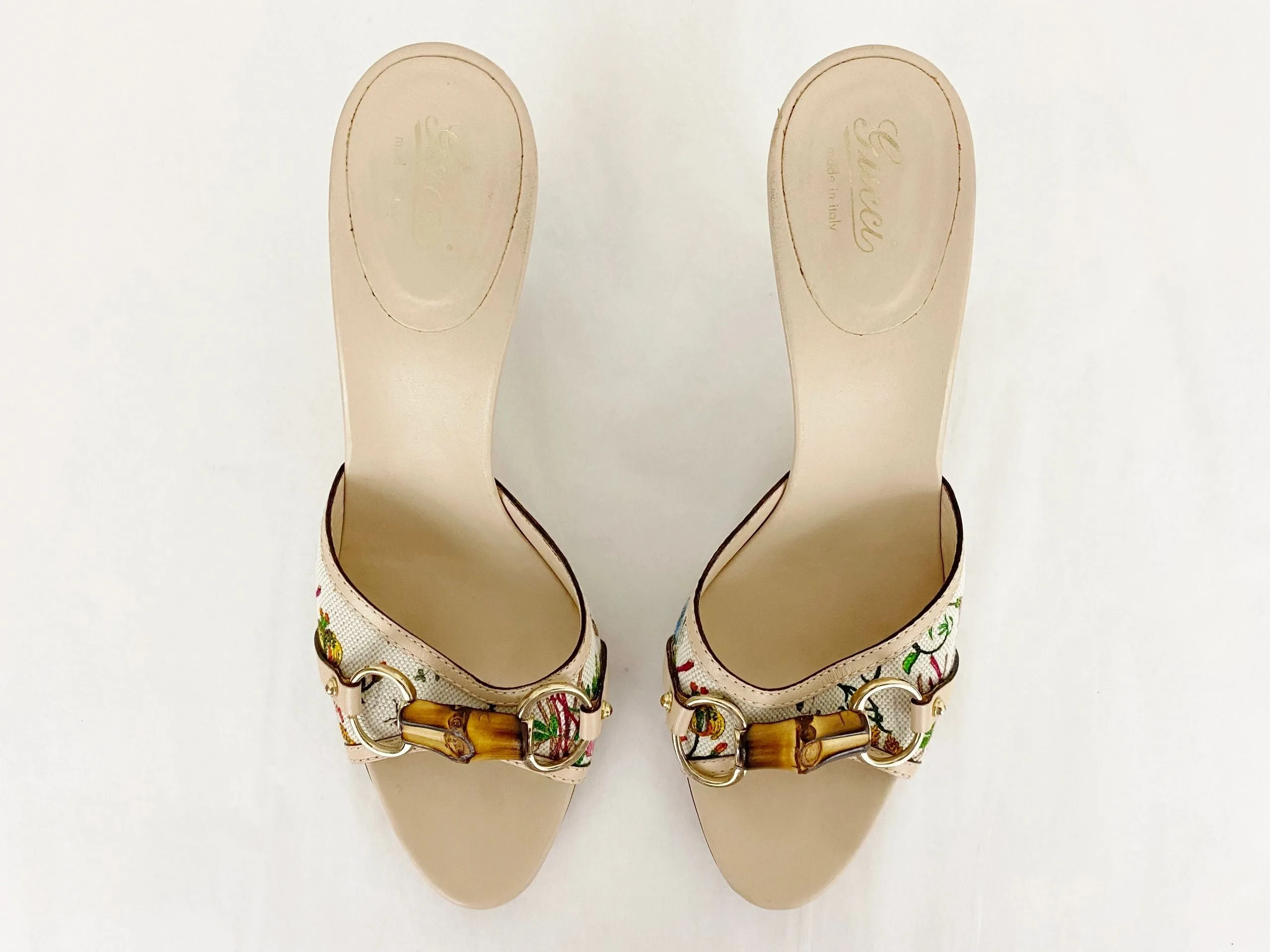 Gucci Floral Bamboo Mules Size 38.5 It (8.5 Us)