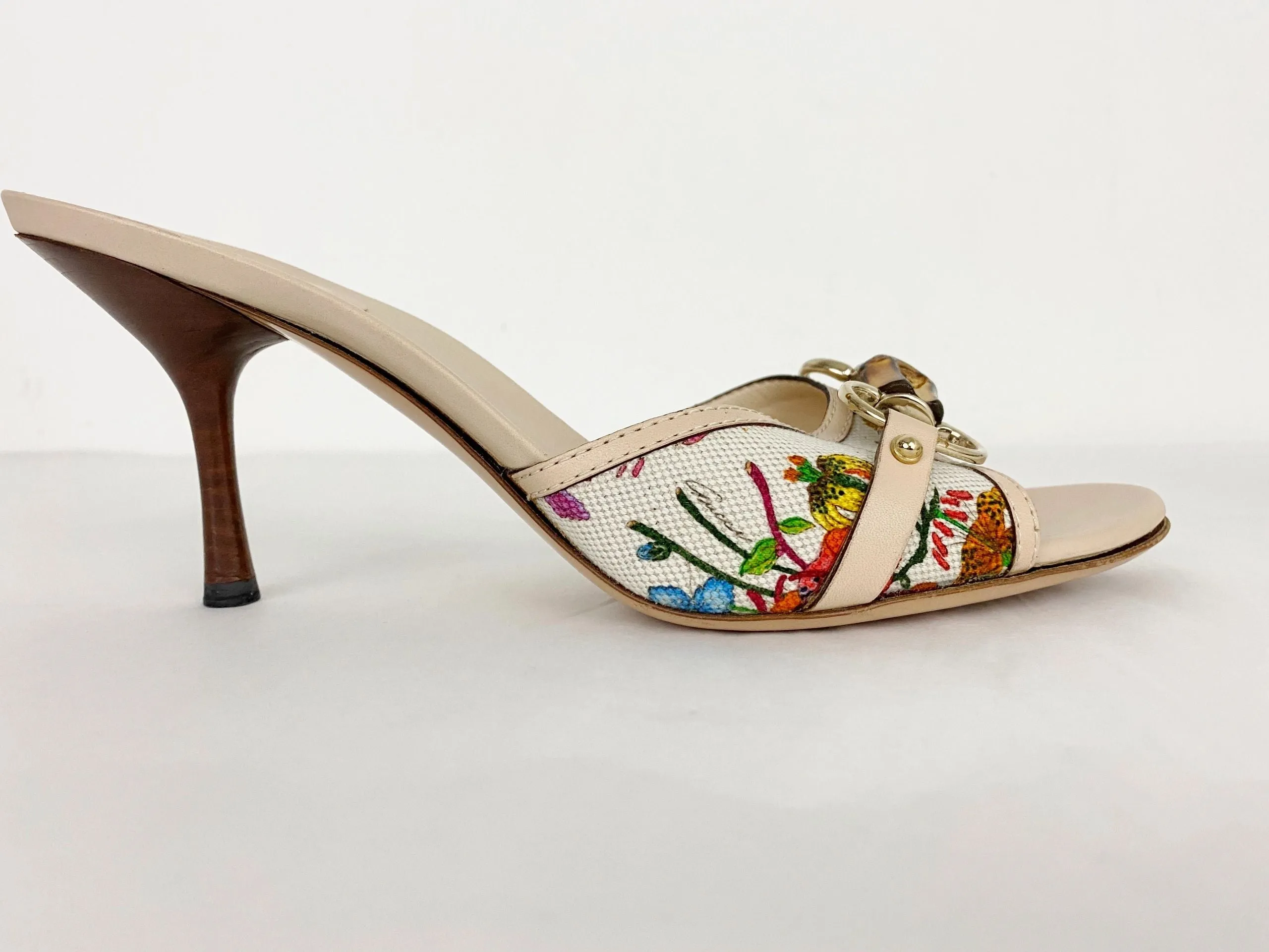 Gucci Floral Bamboo Mules Size 38.5 It (8.5 Us)