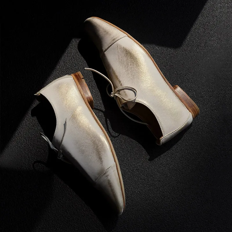 Hand-Brushed Retro Lace-Up Shoes