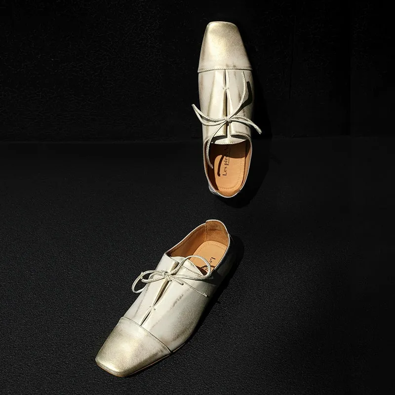 Hand-Brushed Retro Lace-Up Shoes