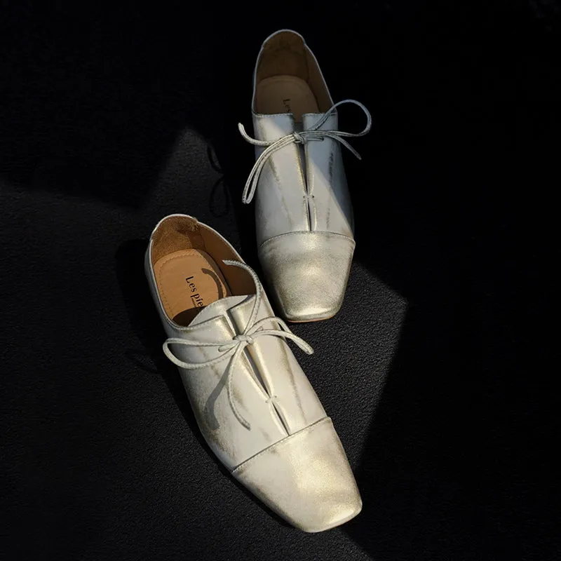Hand-Brushed Retro Lace-Up Shoes