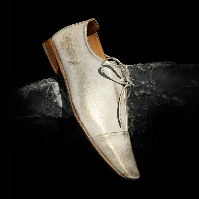 Hand-Brushed Retro Lace-Up Shoes