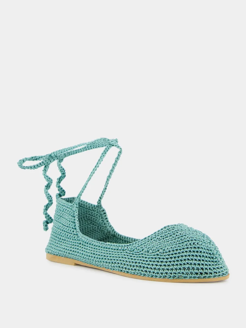 Handmade Flo Sage Crochet Flat Ballerinas