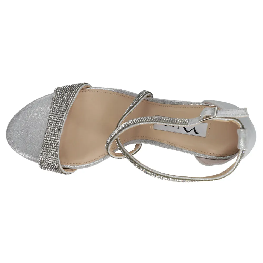 Henesi Rhinestone Block Heel Evening Sandals