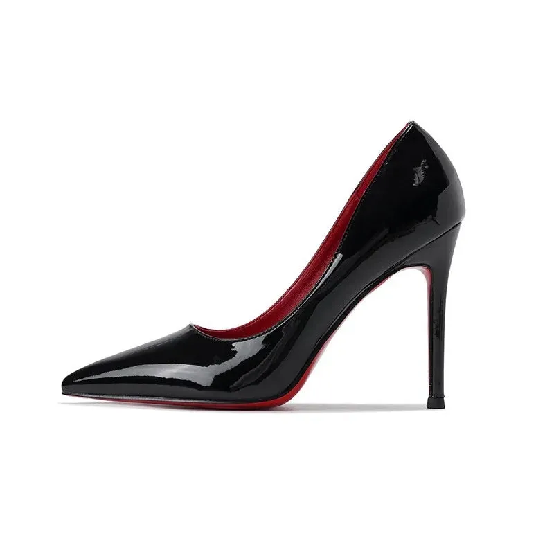 High Heels Women's 2025 Spring and Autumn New Black Patent Leather Pointed Thin High Heels Women's Sexy Party High Heels