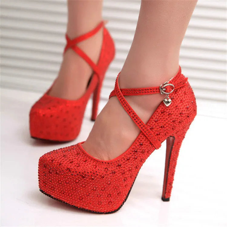 High summer fashion hot women shoes diamond high heels waterproof stiletto cross tied bride wedding pumps shoes