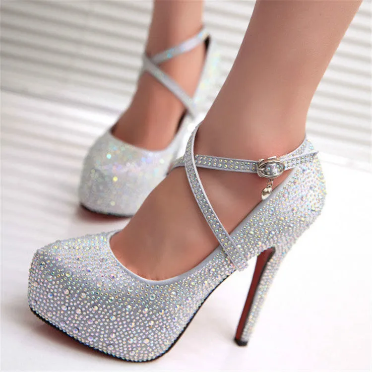 High summer fashion hot women shoes diamond high heels waterproof stiletto cross tied bride wedding pumps shoes