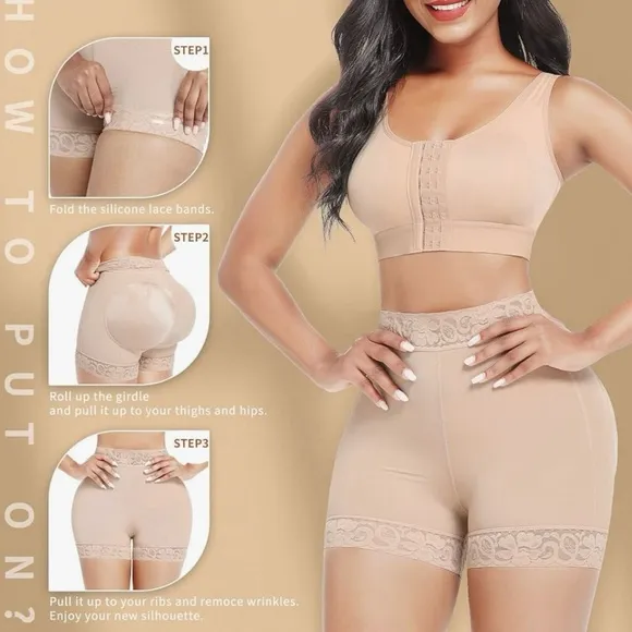 High Waist Lace Silicone Shorts Daily Use Shapewear Underwear Compression