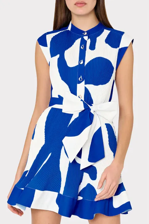 Joan Grand Foliage Pleated Dress - Blue White