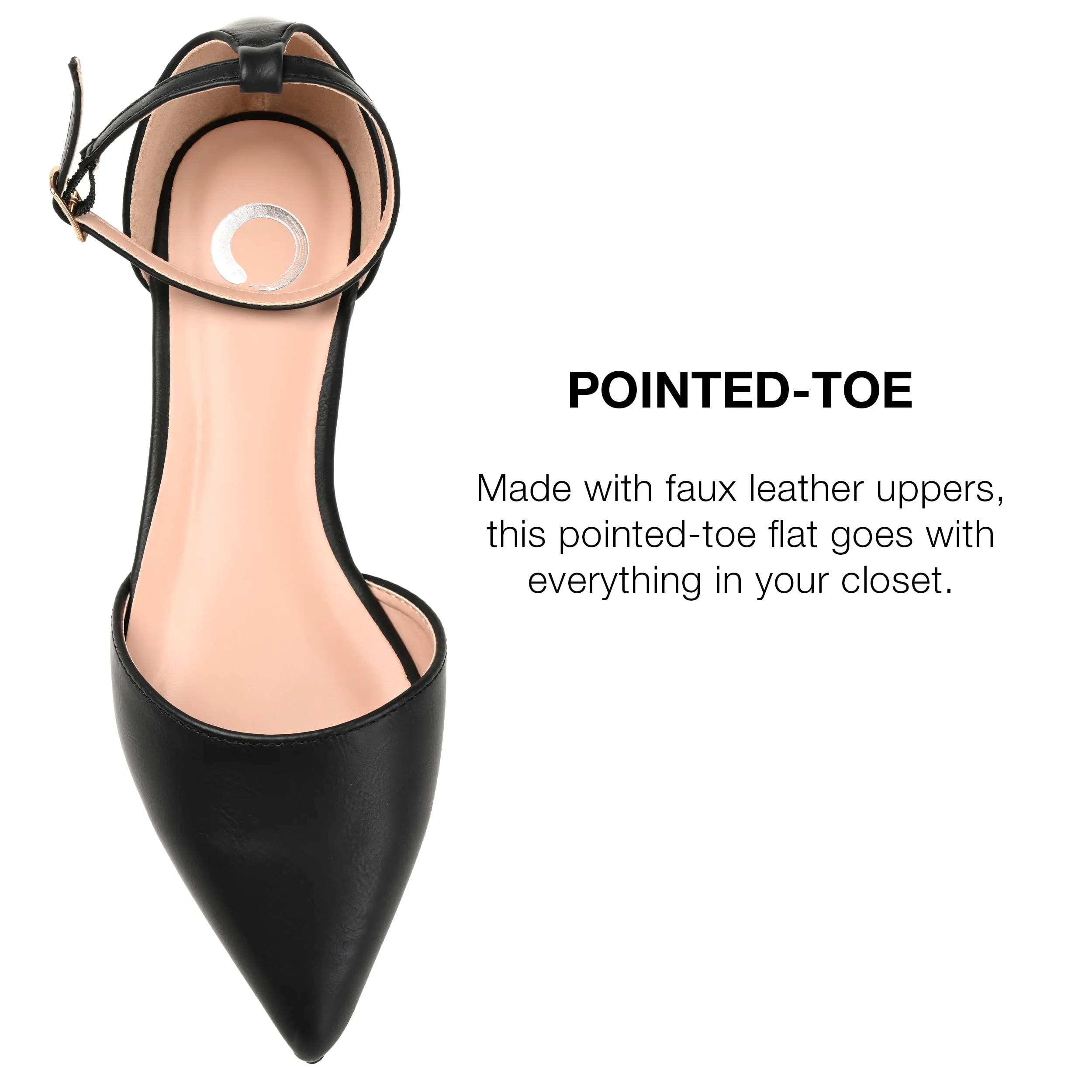 Journee Collection Women's Reba Buckle Pointed Toe Ballet Flats - Black, 6.5 Wide