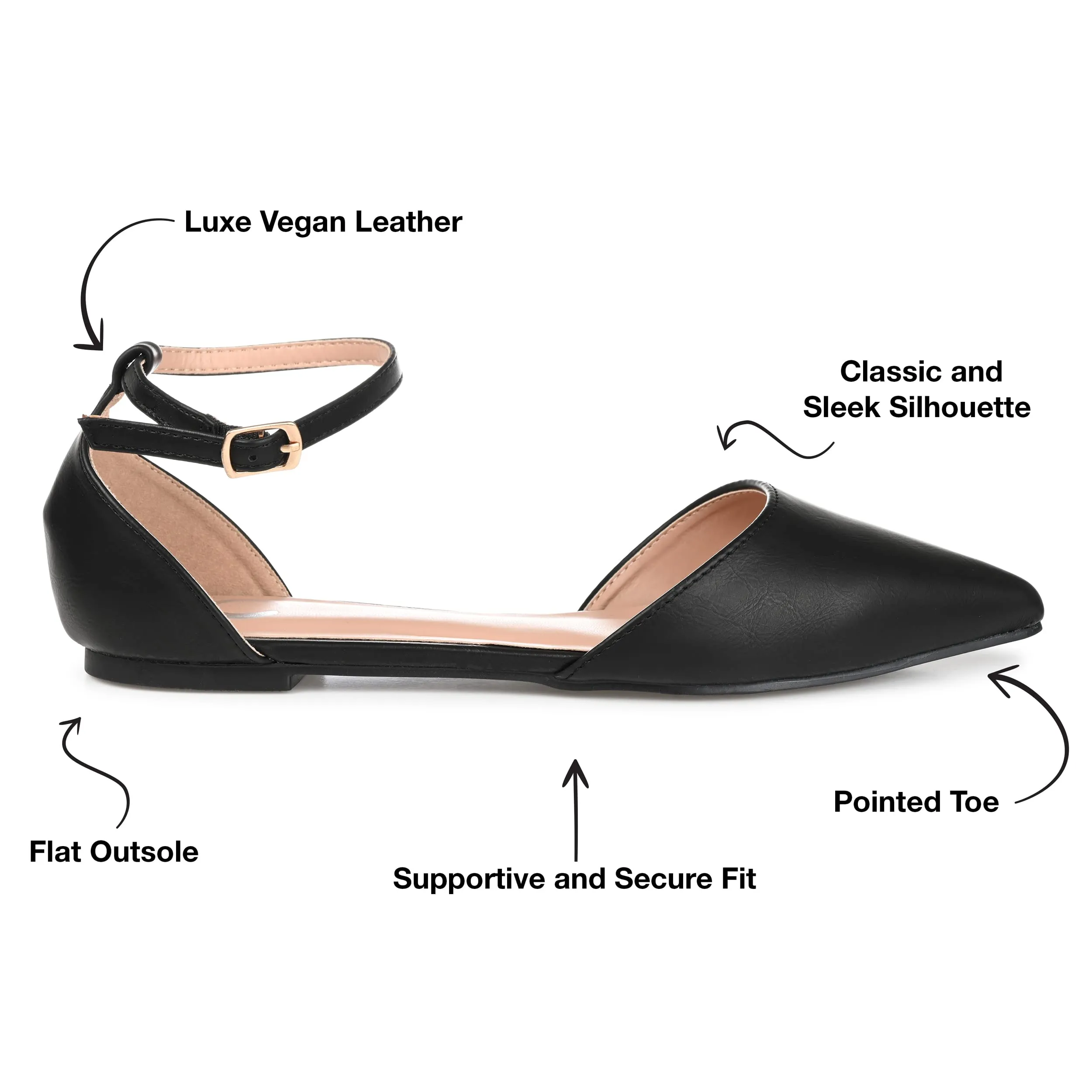 Journee Collection Women's Reba Buckle Pointed Toe Ballet Flats - Black, 6.5 Wide