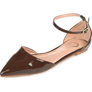 Journee Collection Women's Reba Buckle Pointed Toe Ballet Flats - Brown, 6.5 Wide