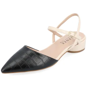 Journee Womens Brynn Croco Vegan Leather Pointed Toe Flats Black