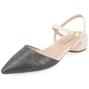 Journee Womens Brynn Croco Vegan Leather Pointed Toe Flats Charcoal
