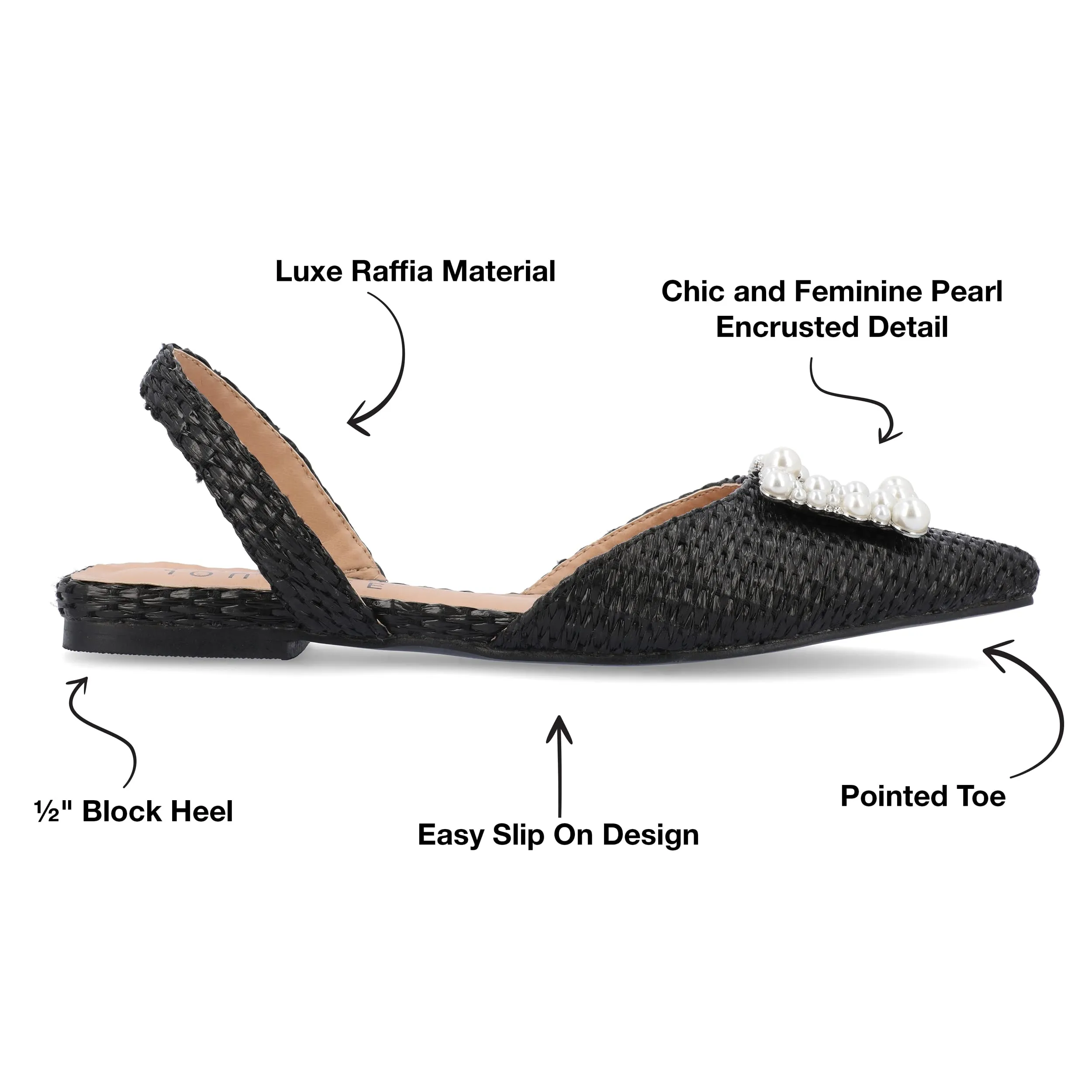 Journee Womens Hannae Sling Back Pointed Toe Flats Black