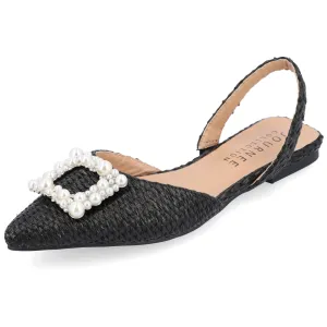 Journee Womens Hannae Sling Back Pointed Toe Flats Black