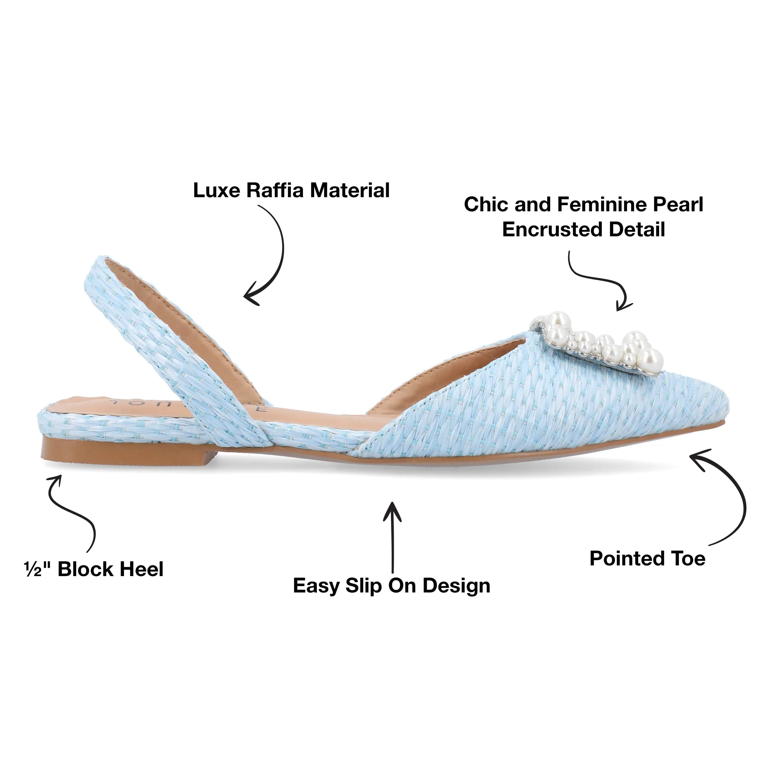 Journee Womens Hannae Sling Back Pointed Toe Flats Blue