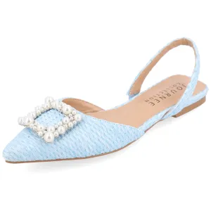 Journee Womens Hannae Sling Back Pointed Toe Flats Blue
