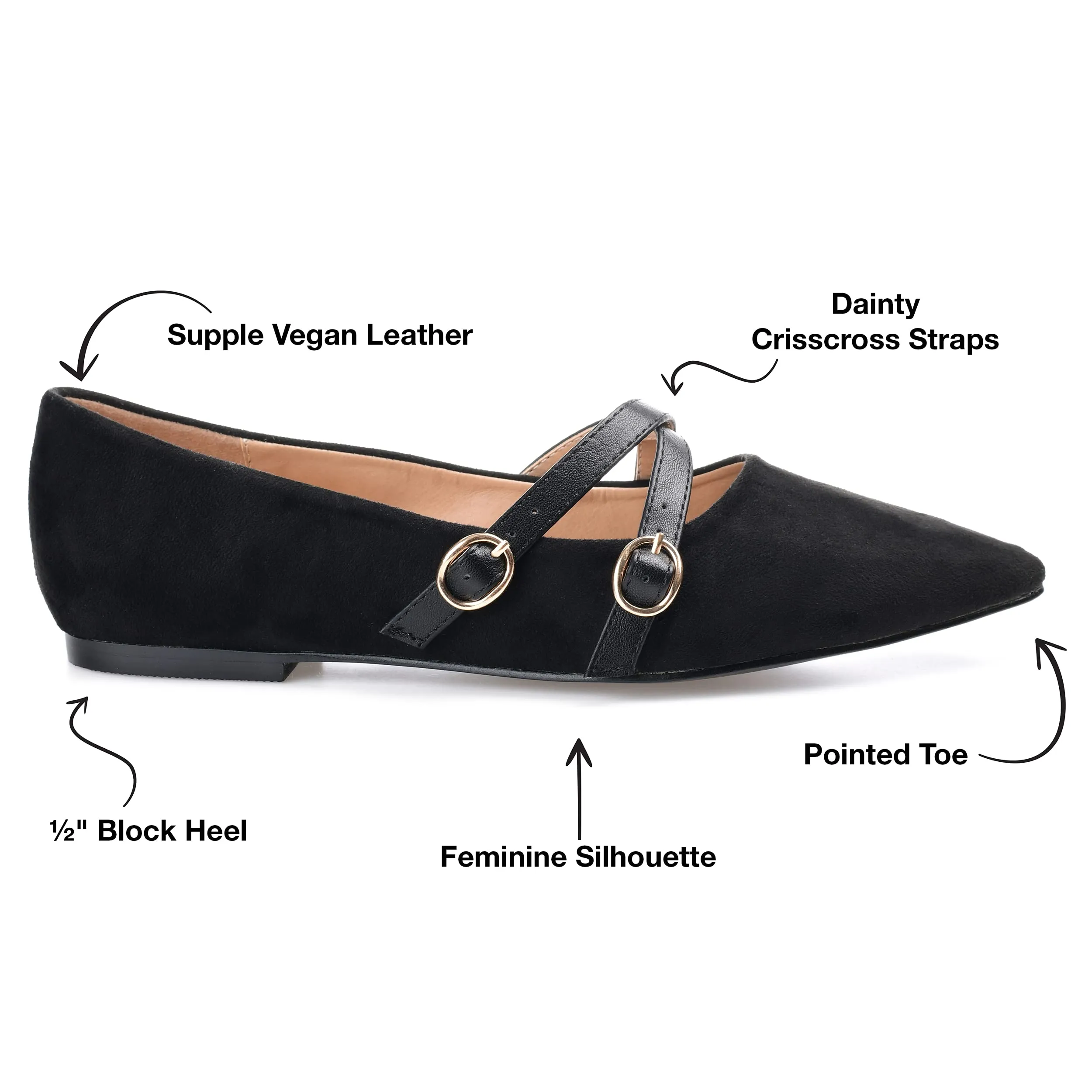 Journee Womens Patricia Slip On Pointed Toe Ballet Dress Flats