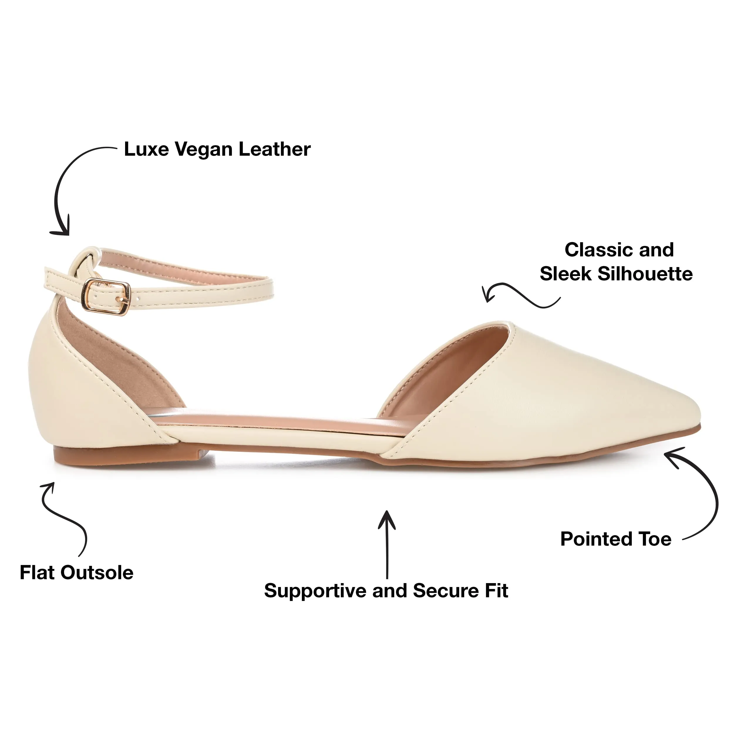 Journee Womens Reba Wide Width Buckle Pointed Toe Ballet Flats