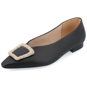 Journee Womens Tru Comfort Foam Elowen Slip On Slim Squared Off Pointed Toe Flats