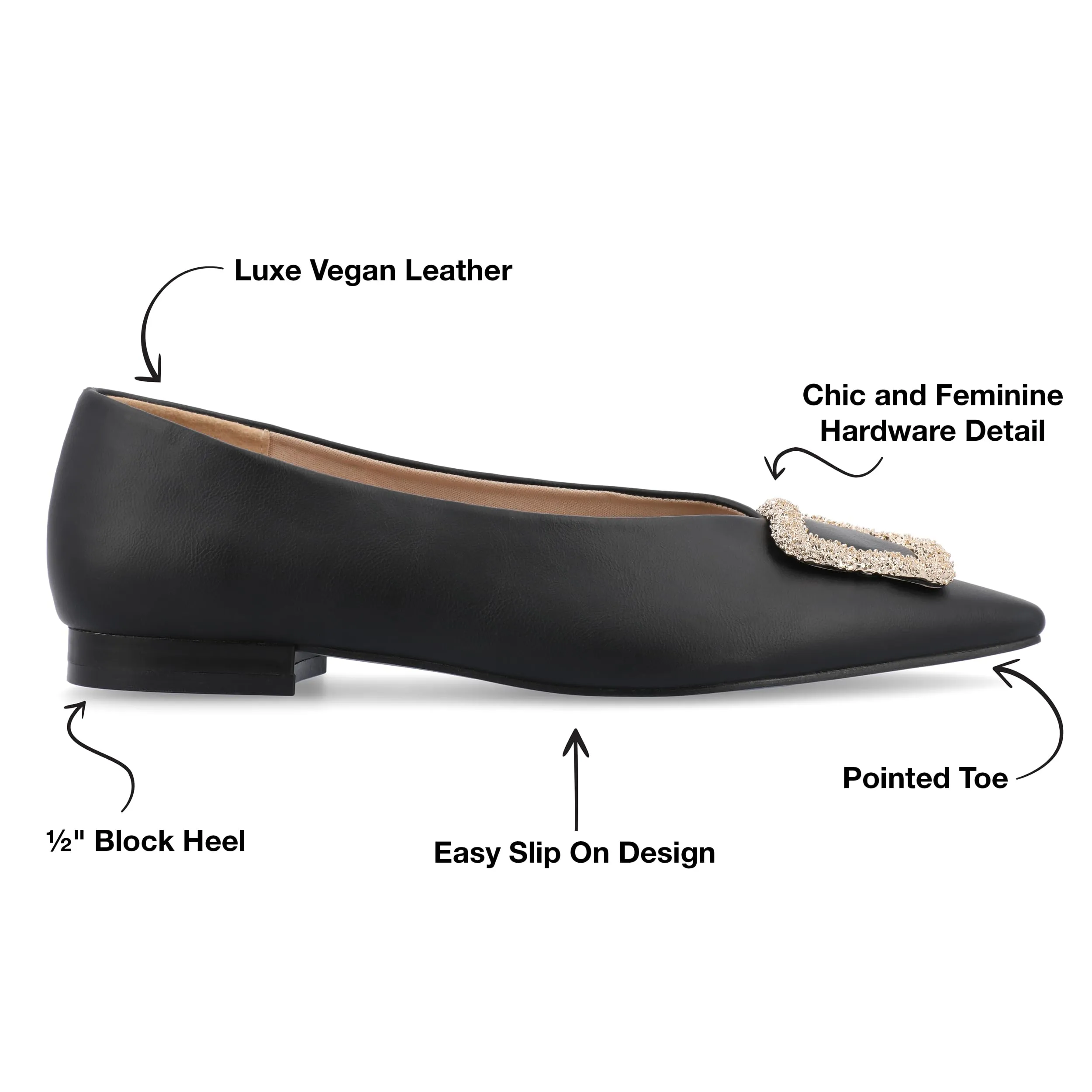 Journee Womens Tru Comfort Foam Elowen Slip On Slim Squared Off Pointed Toe Flats