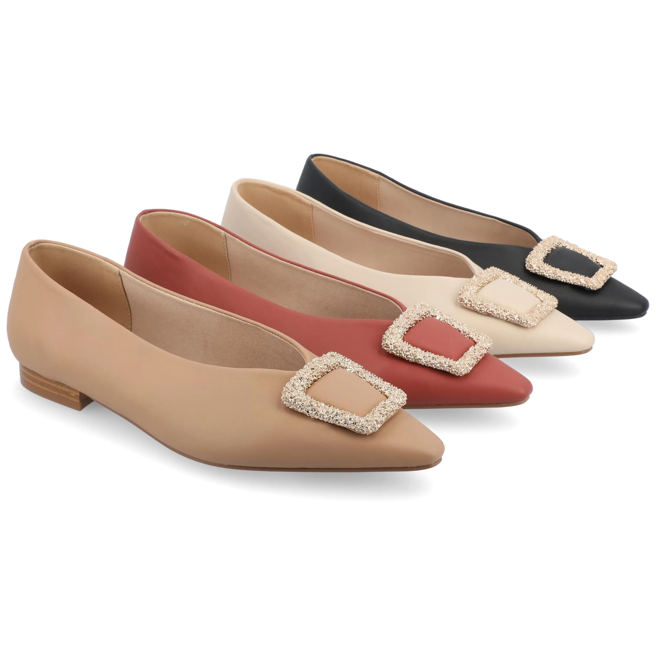 Journee Womens Tru Comfort Foam Elowen Slip On Slim Squared Off Pointed Toe Flats