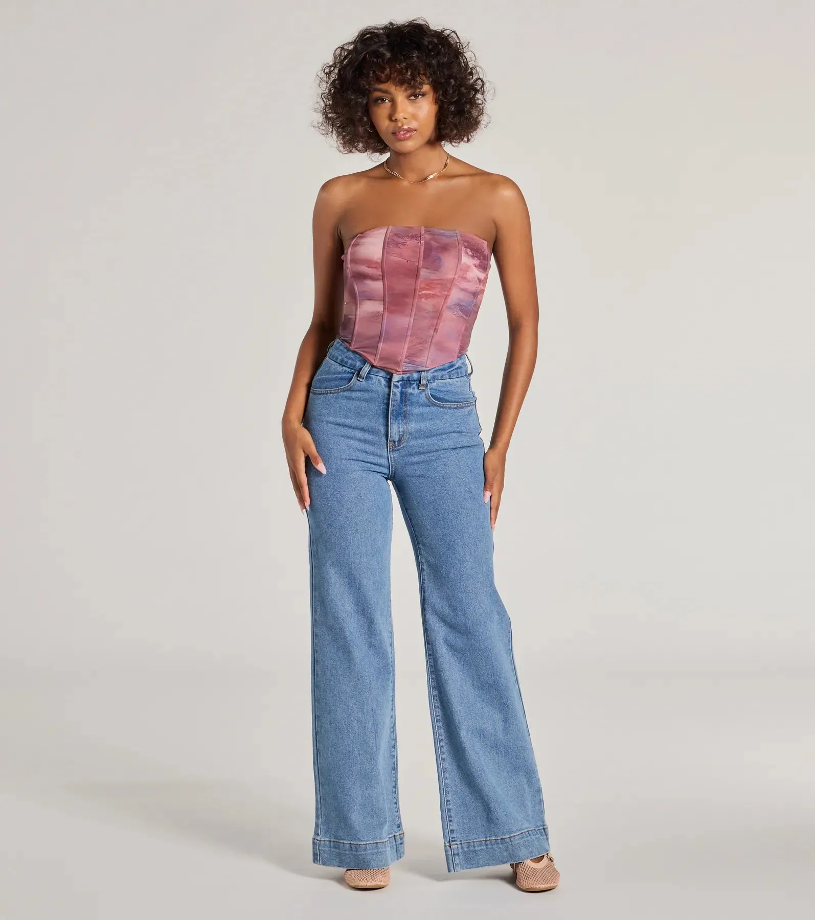 Keep It Alluring Abstract Mesh Strapless Bustier Top