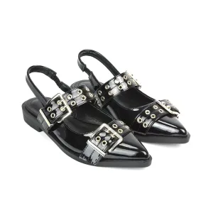 Kendall Buckle Mary Jane Ballet Pumps With Slingback Strap in Black Patent