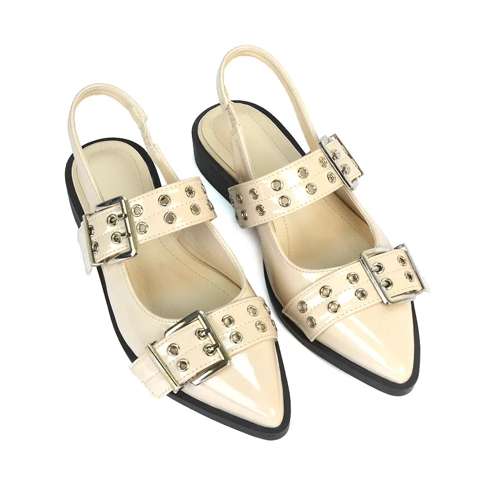 Kendall Buckle Mary Jane Ballet Pumps With Slingback Strap in Black Patent