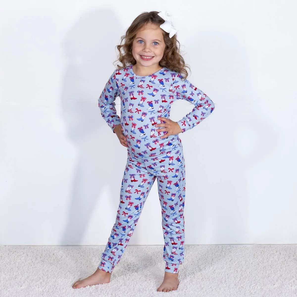 Kid's Boots n' Bows Long Sleeve Pajamas   Illusion/Red/White   Set of 2   -Asst.