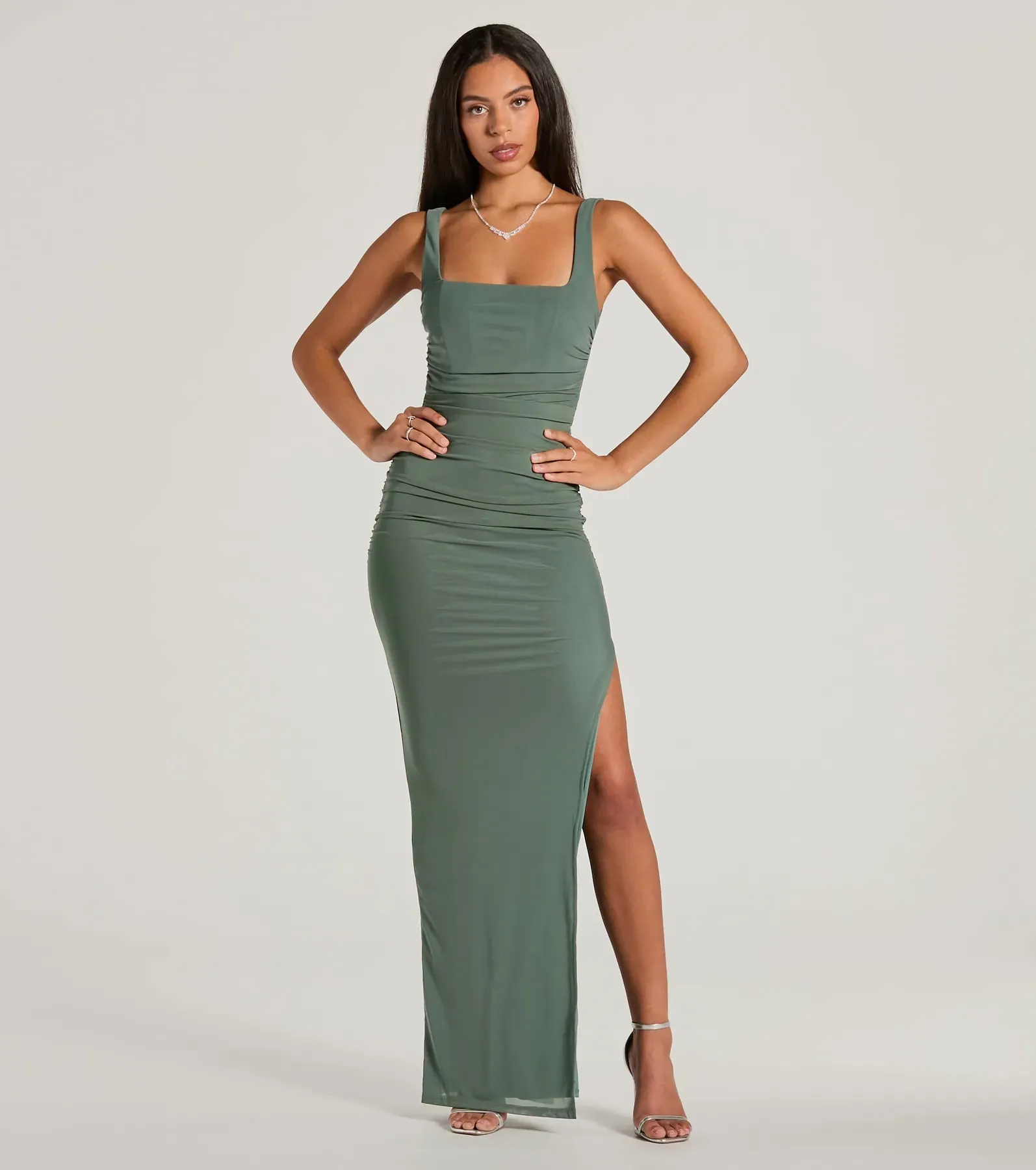 Layne Square Neck Slim Mesh Formal Dress