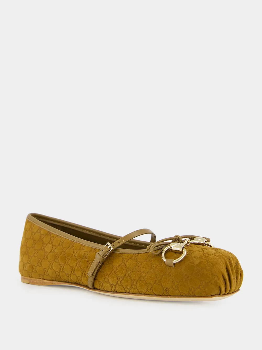 Light Brown Mini Suede GG Horsebit Ballet Flat