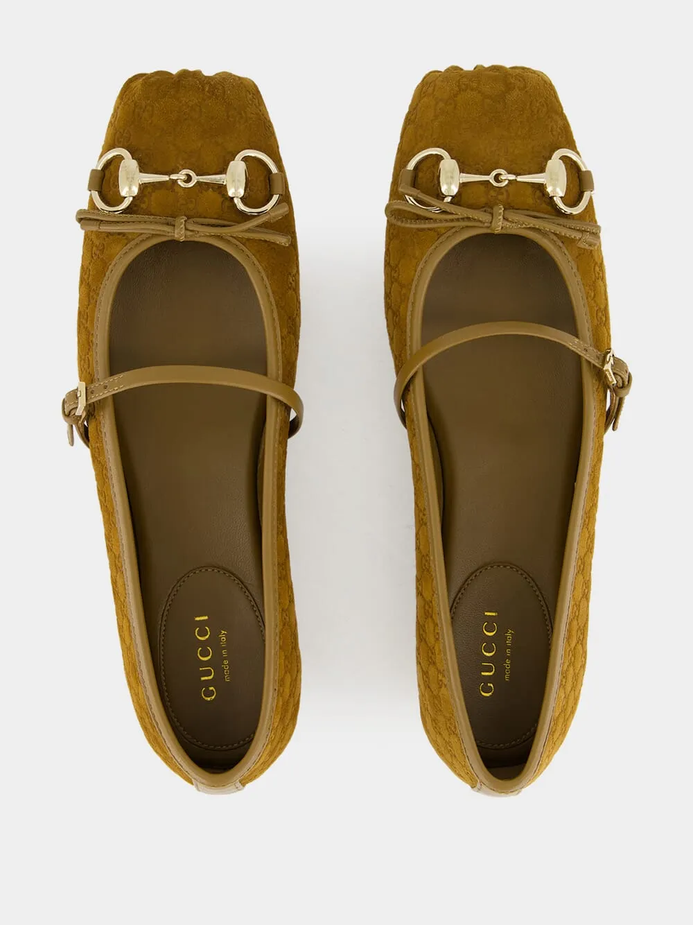Light Brown Mini Suede GG Horsebit Ballet Flat
