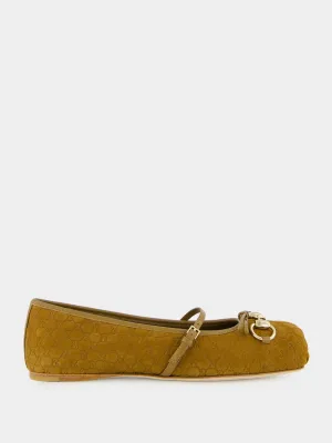 Light Brown Mini Suede GG Horsebit Ballet Flat
