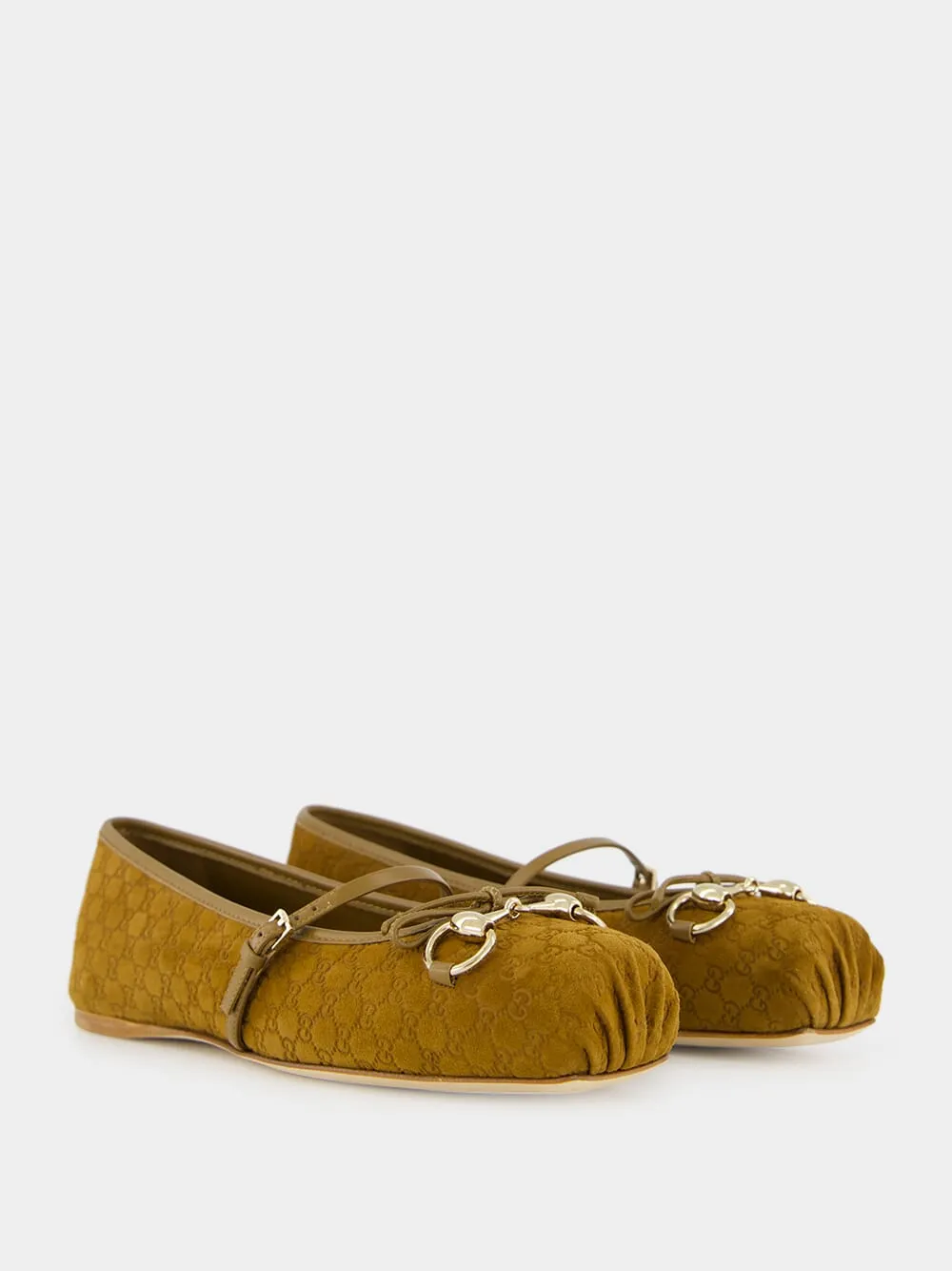 Light Brown Mini Suede GG Horsebit Ballet Flat